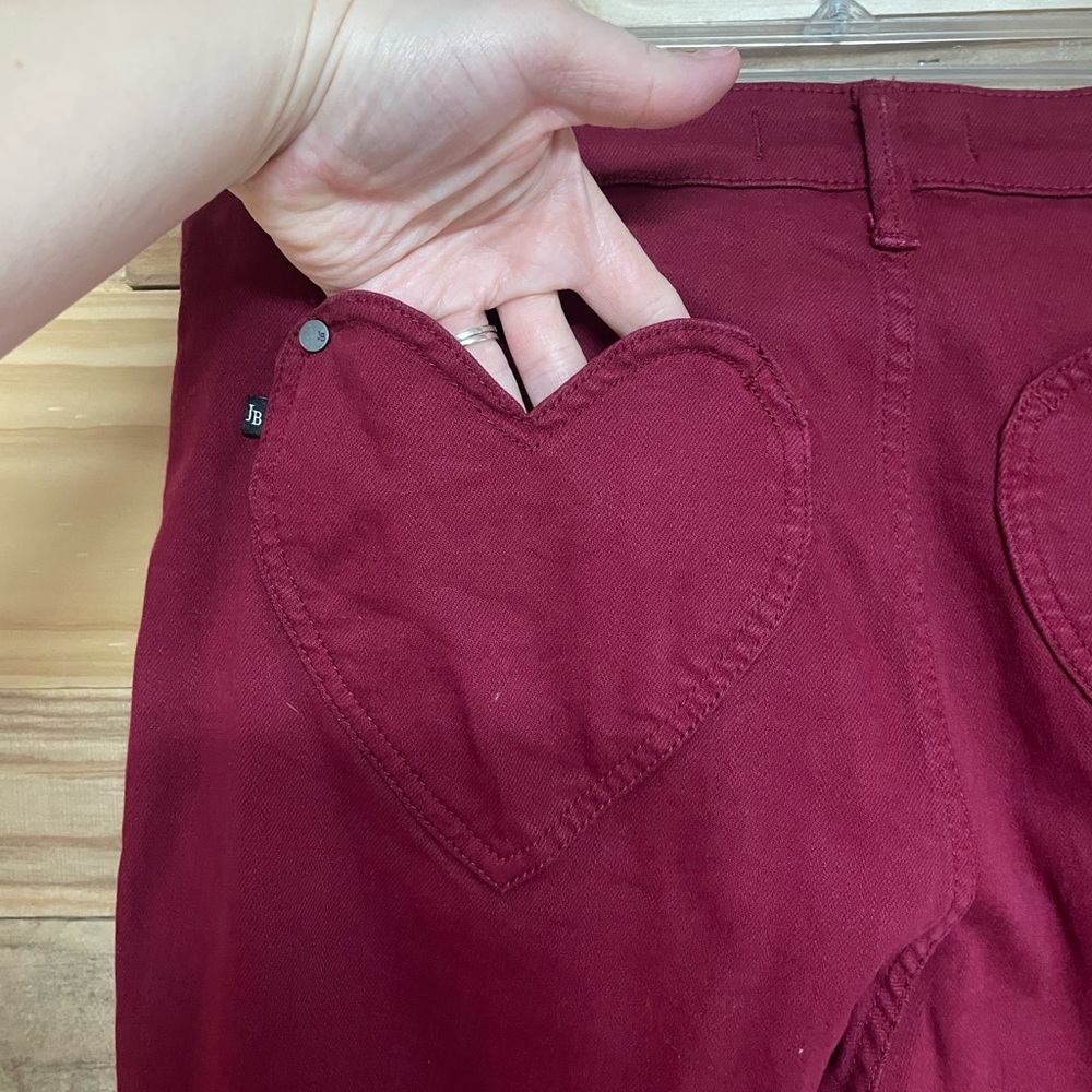 Judy Blue size 13/31 Stretchy Flare Leg Jeans in Red with Heart Shape Pockets - Picture 8 of 13